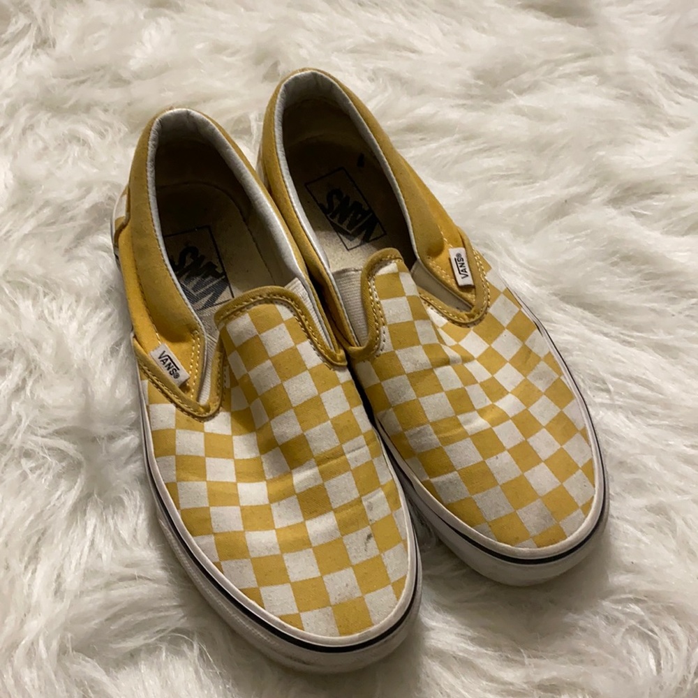 Yellow checkered slip-on vans